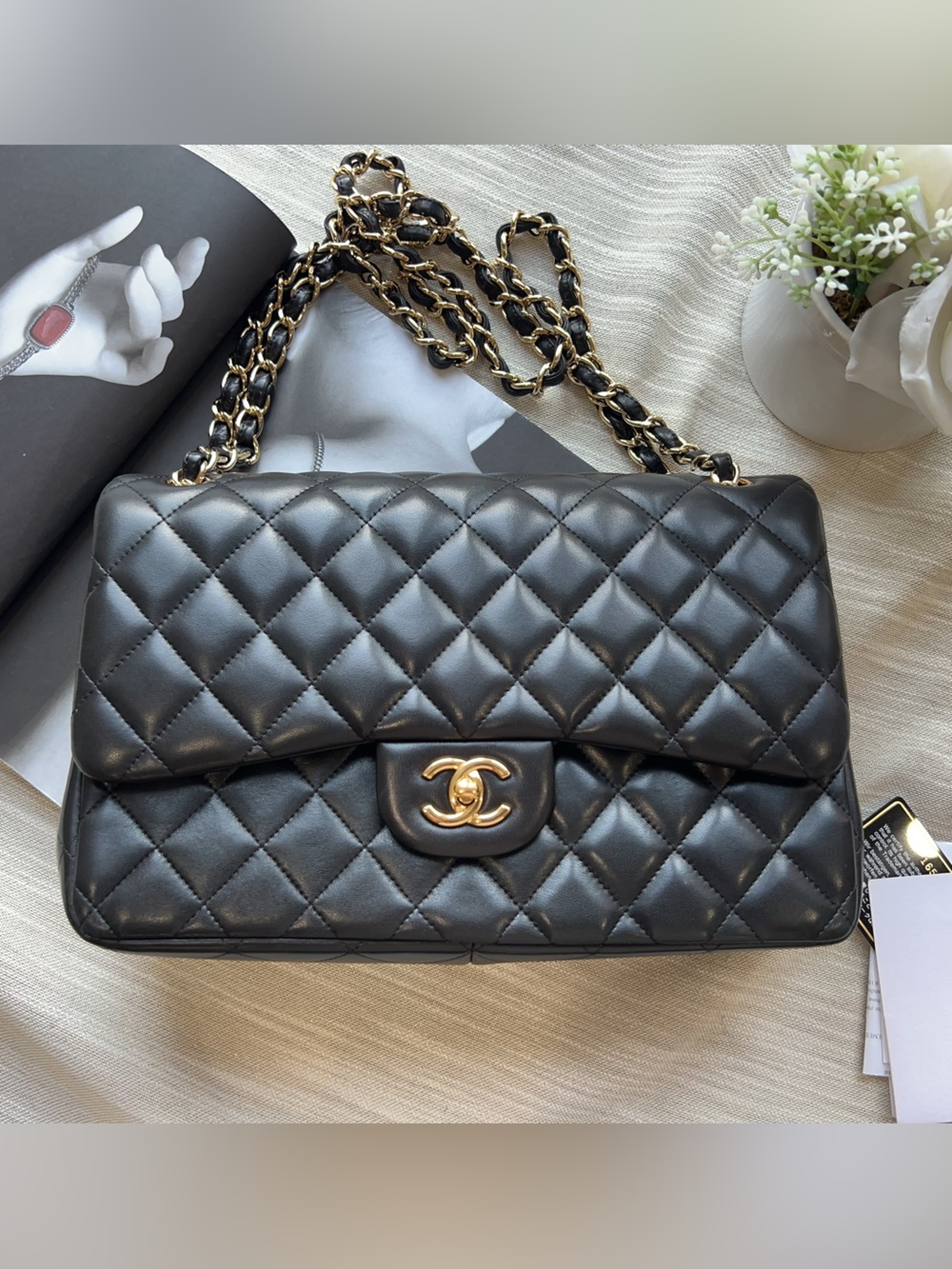 CHANEL Lambskin Quilted Jumbo Double Flap Black